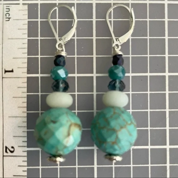 HOST PICK STERLING Silver earrings w graduated Howlite & blues Handcrafted - Picture 5 of 5
